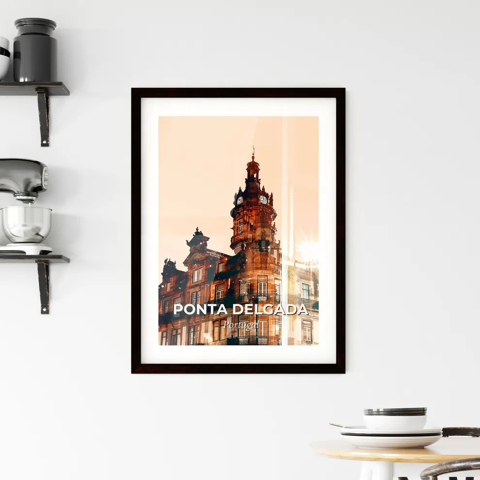 Ponta Delgada Skyline Double Exposure Dreamy Art Framed Print