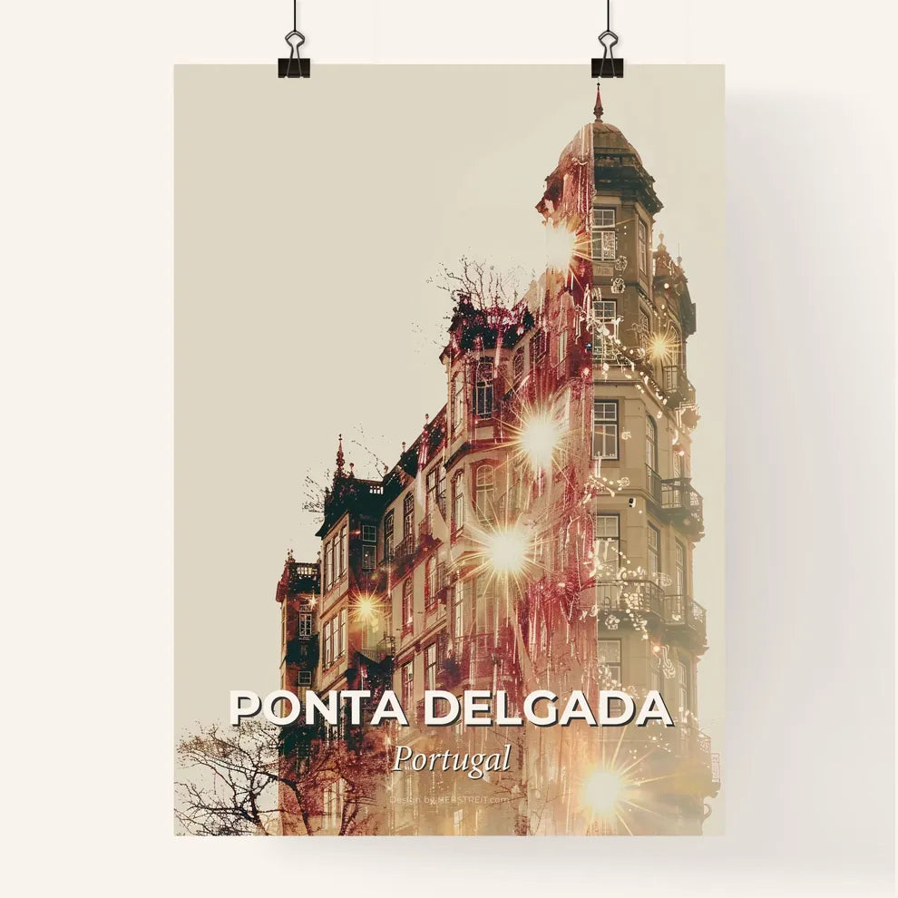 Ponta Delgada Double Exposure Cityscape Silhouette Art Poster