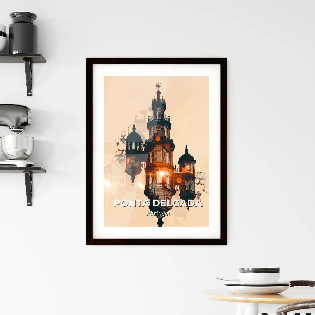 Ponta Delgada Skyline Sparkle Poster Delight Framed Print