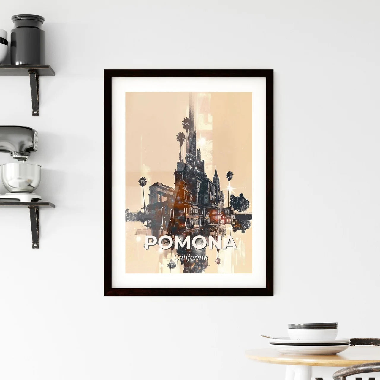 Pomona City Icons Glimmering Skyline Art Framed Print