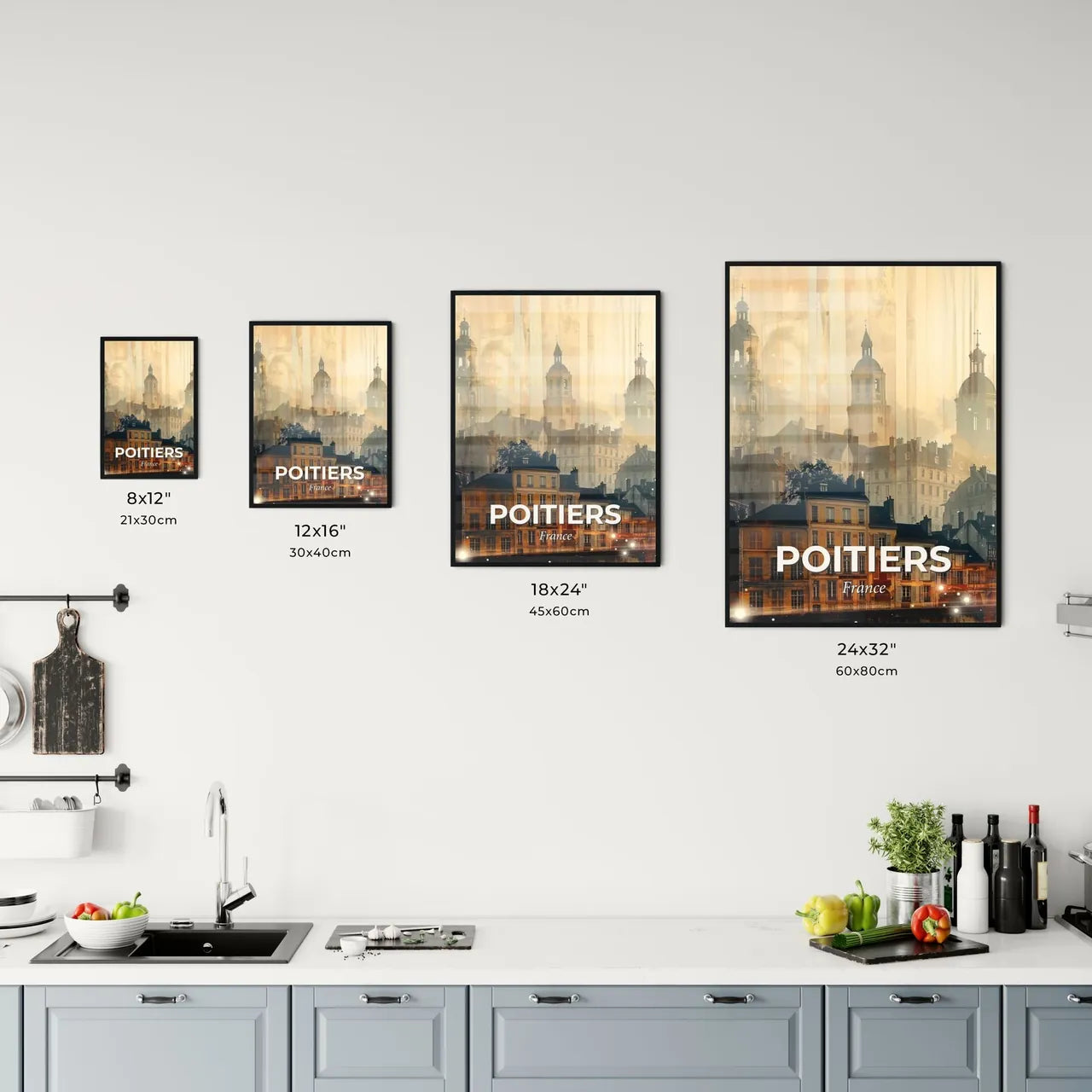 Poitiers Skyline Art Deco Poster Print Office Art