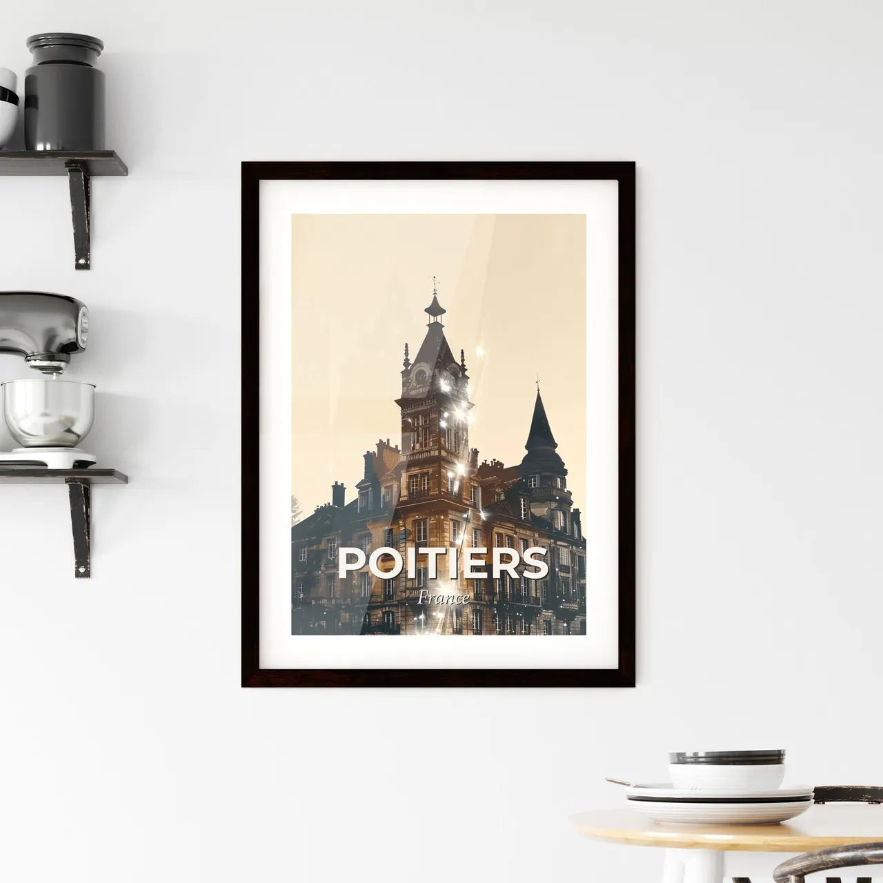 Poitiers Skyline Composite in Bright Beige Framed Print