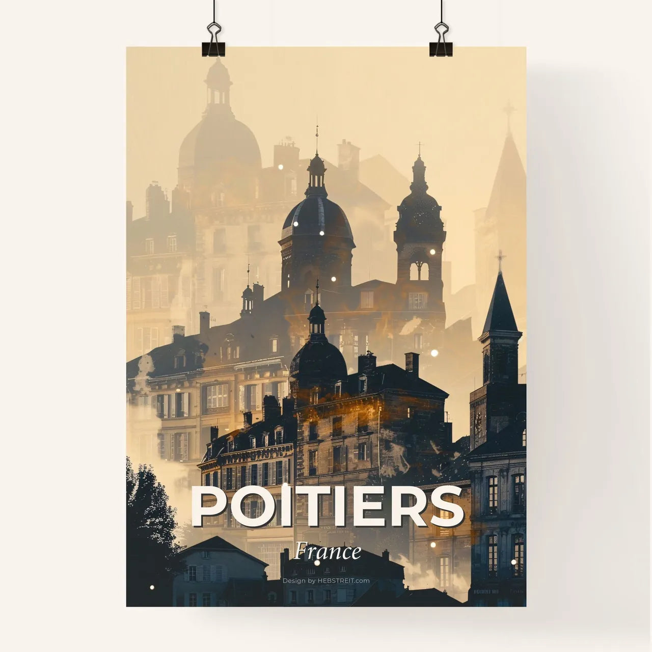 Poitiers Panorama Poster with Subdued Backlights Poster