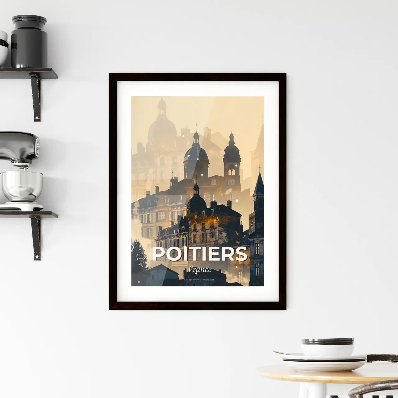 Poitiers Panorama Poster with Subdued Backlights Framed Print