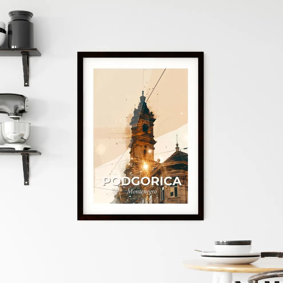 Podgorica Skyline Composite Art Bright Sparkle Poster Framed Print