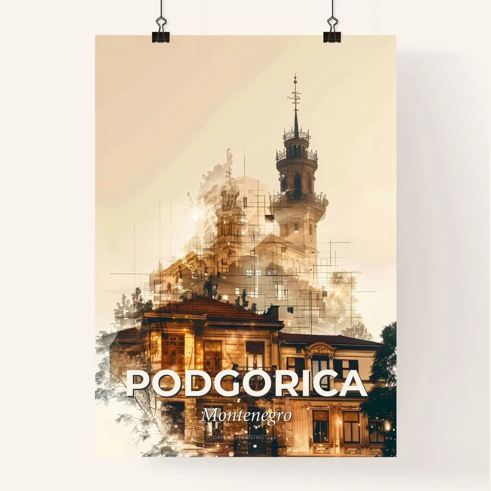 Podgorica Skyline Double Exposure Architecture Art Poster