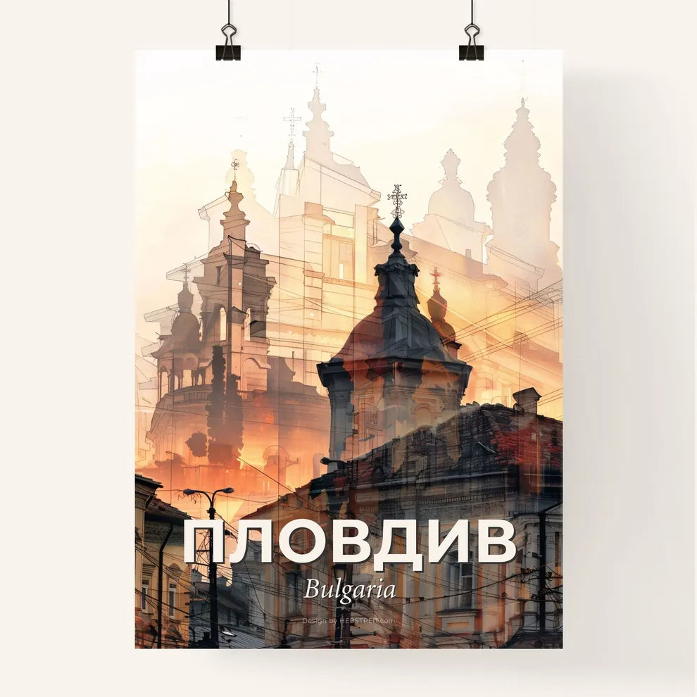 Plovdiv Skyline Composite Icon Silhouette Poster Poster