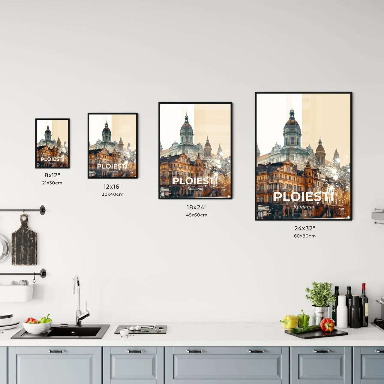 Ploiesti Skyline: City Icons with Sparkles Office Art