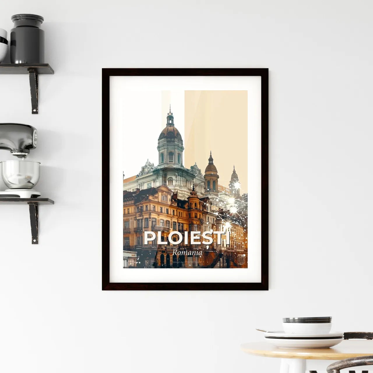 Ploiesti Skyline: City Icons with Sparkles Framed Print