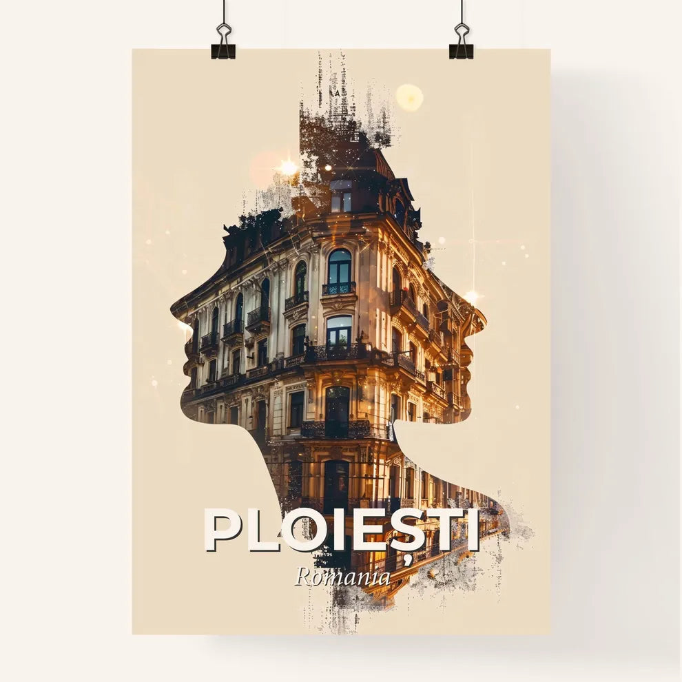 Ploiești Skyline: Romanian Architecture, Beige Elegance Poster