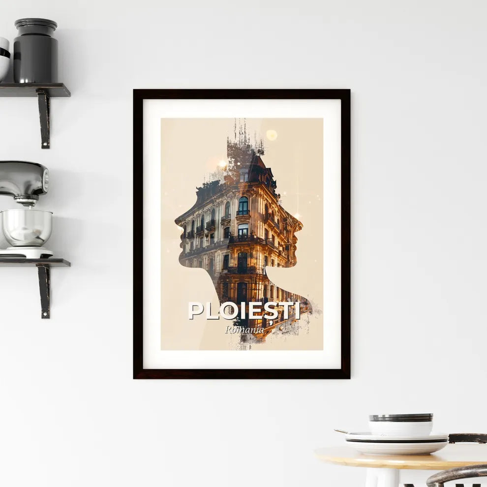 Ploiești Skyline: Romanian Architecture, Beige Elegance Framed Print