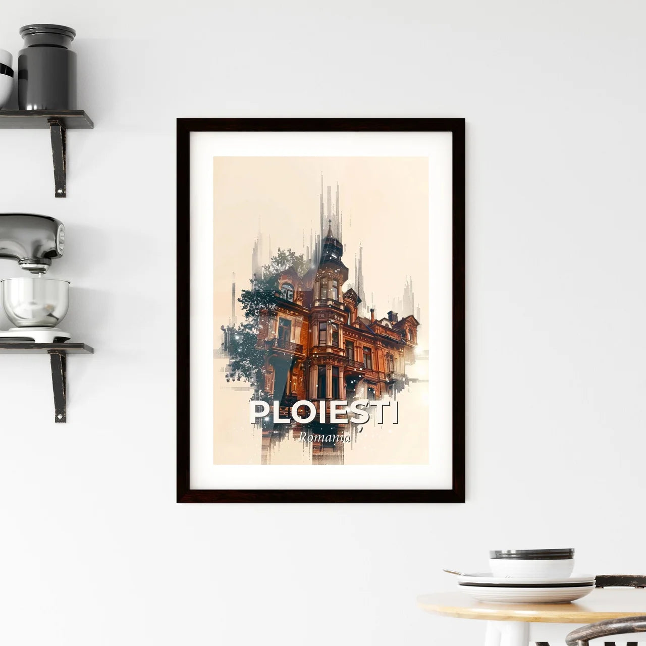 Ploiești Skyline Double Exposure Poster Art Framed Print