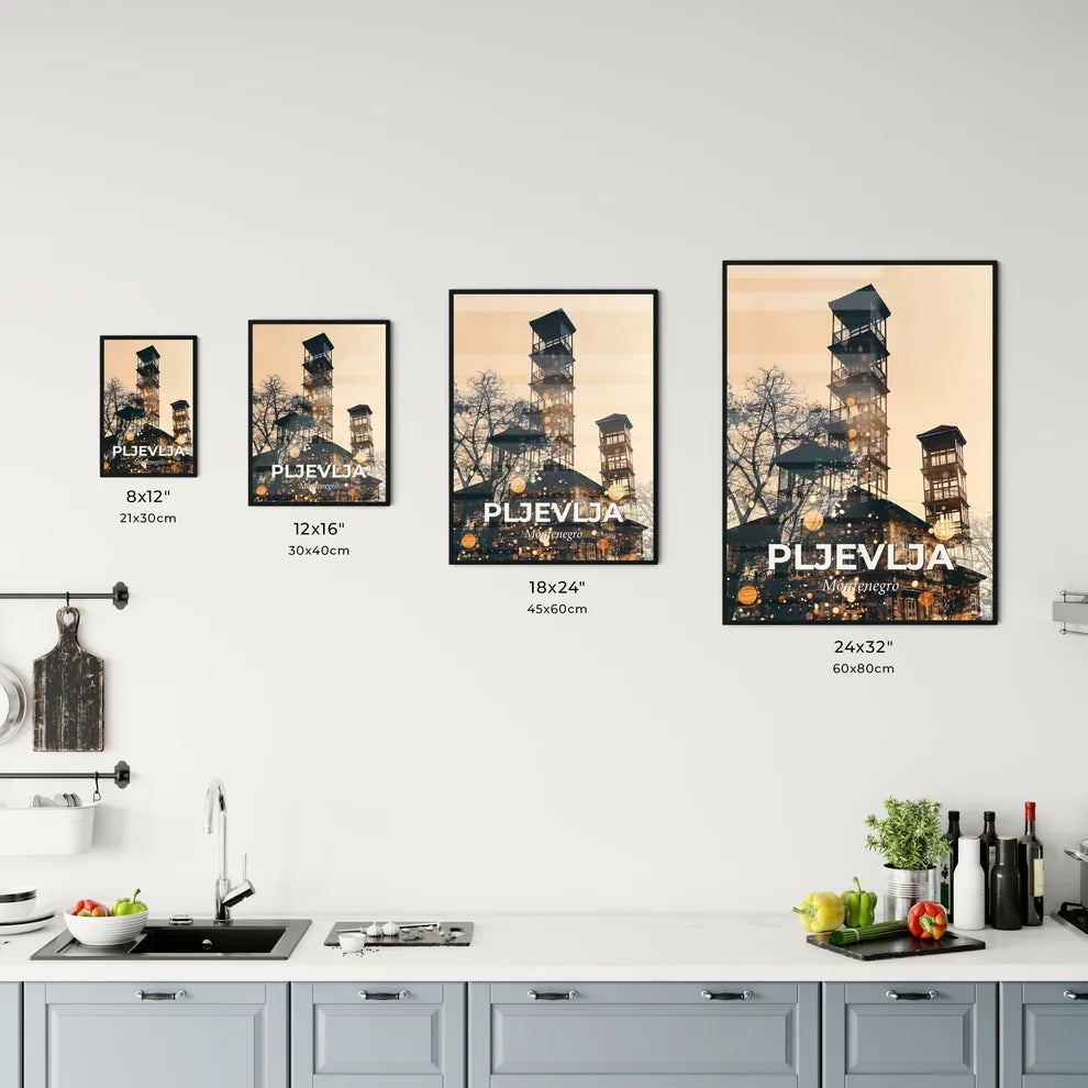 Pljevlja City Lights Montage Poster Office Art