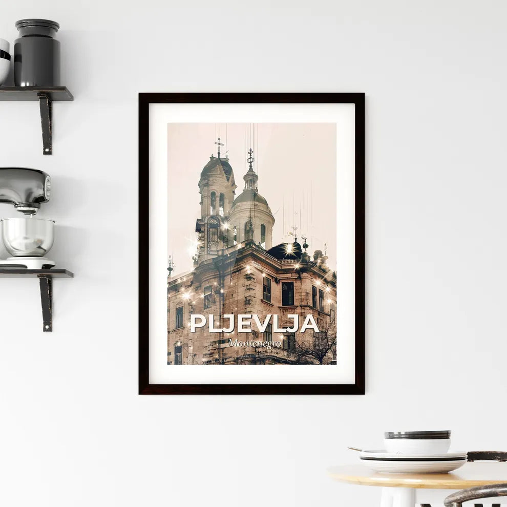 Pljevlja City Skyline Double Exposure Poster Art Framed Print
