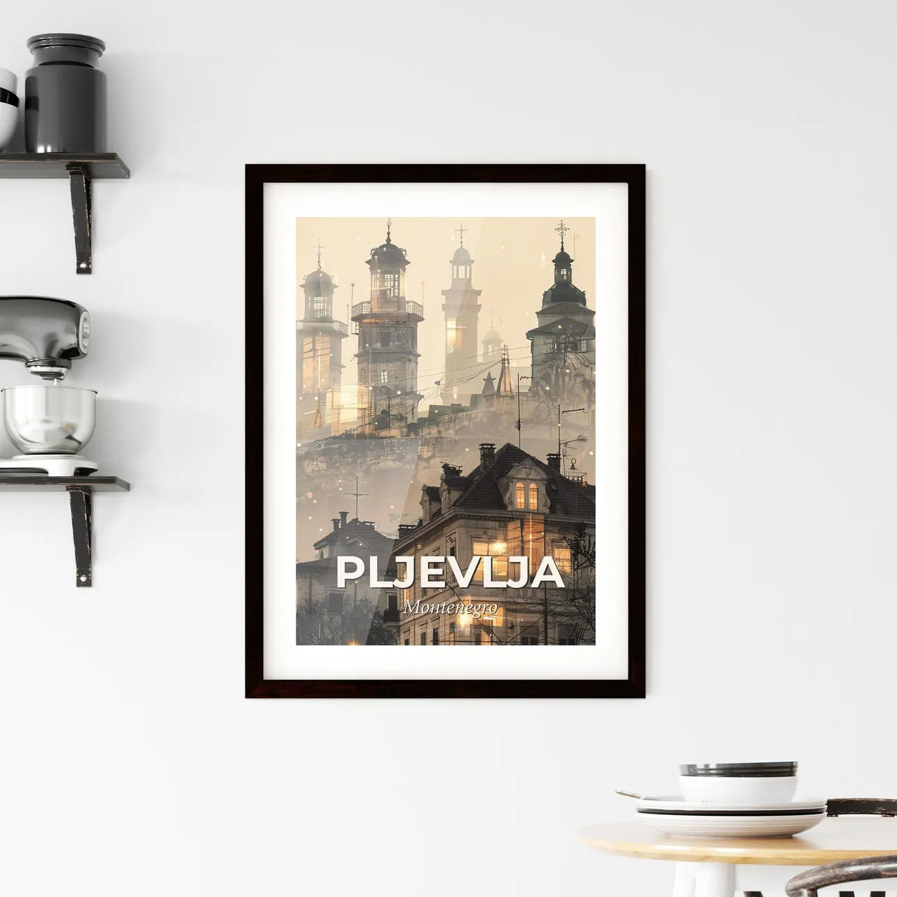 Pljevlja City Panorama with Local Icons Poster Framed Print