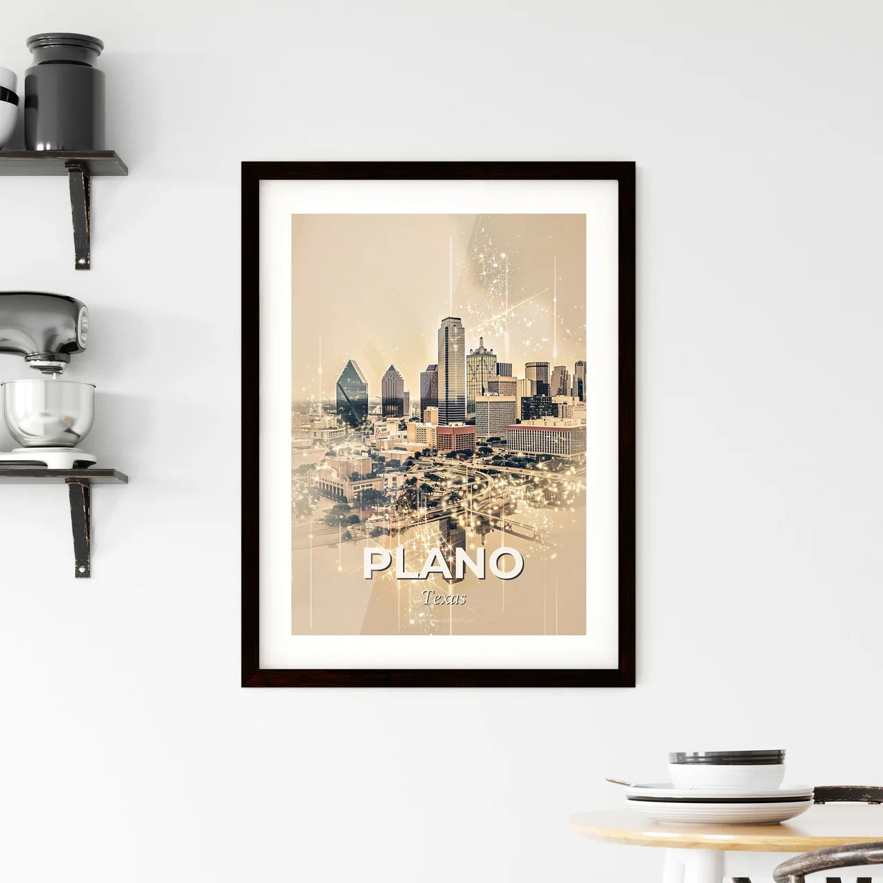 Plano Skyline Composite Art with Local Architecture Framed Print
