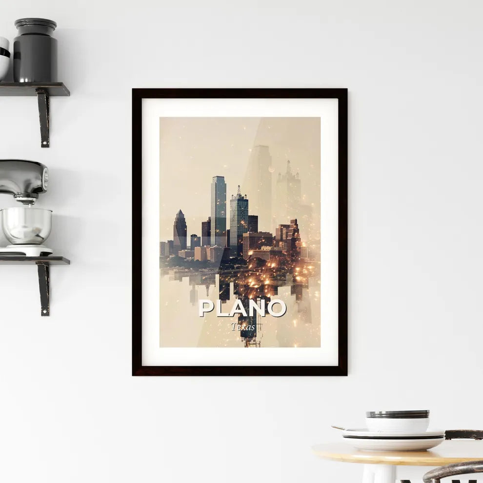 Plano Skyline Double Exposure Art Poster Framed Print