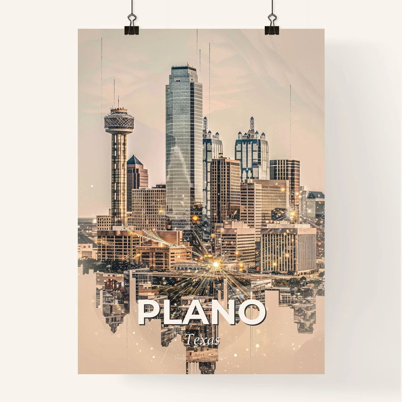 Plano Skyline Double Exposure Art Poster Poster
