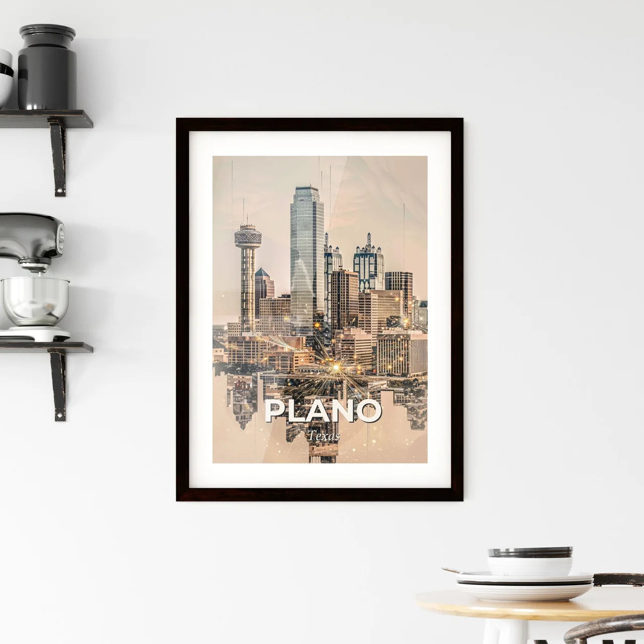 Plano Skyline Double Exposure Art Poster Framed Print