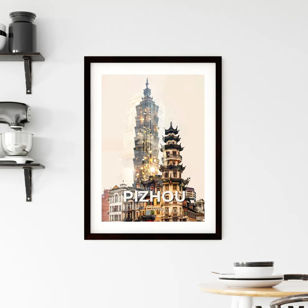 Pizhou Skyline Double Exposure Composite Art Framed Print