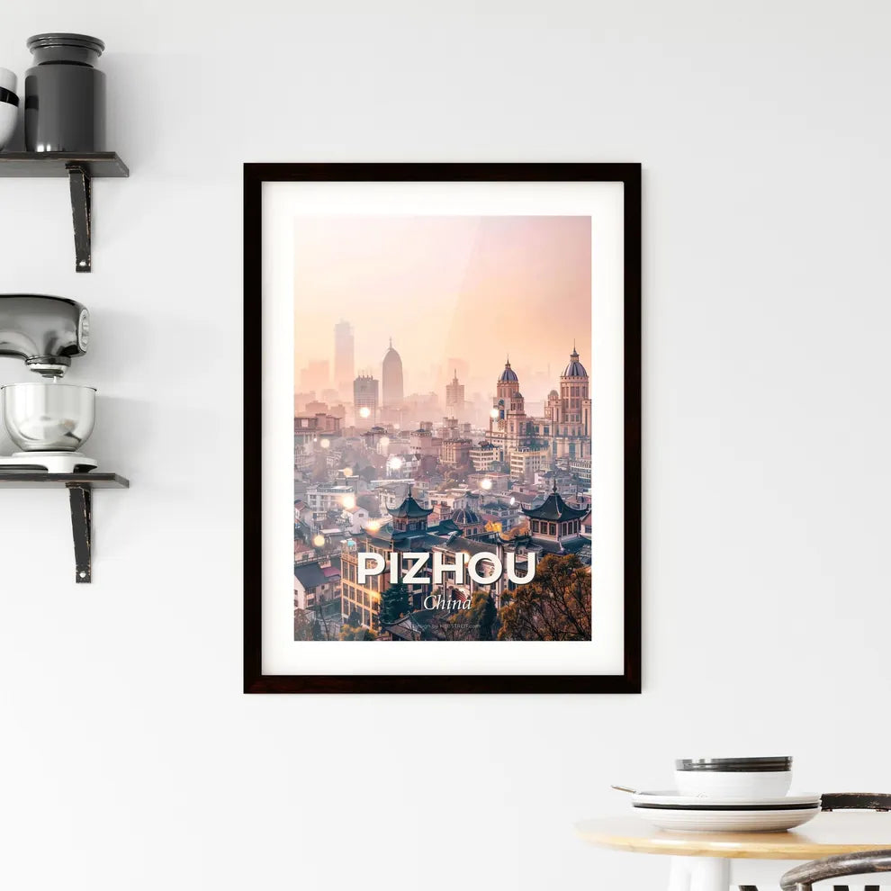 Pizhou Skyline Double Exposure Composite Art Framed Print