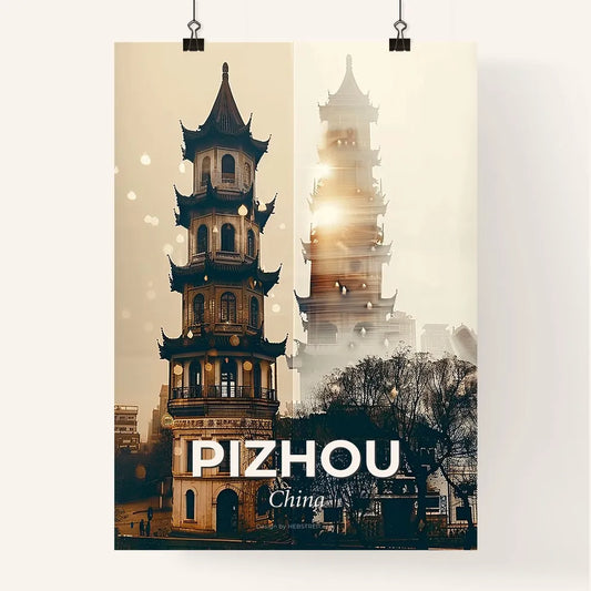 Pizhou Skyline Art: Local Icons in Beige and Sparkle Poster