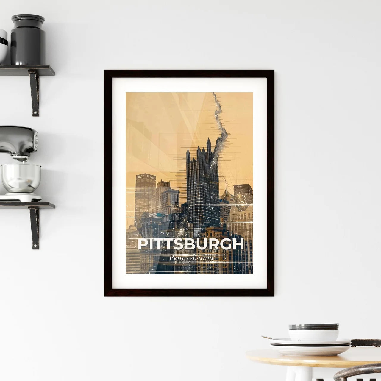 Pittsburgh City Skyline Art Deco Double Exposure Framed Print