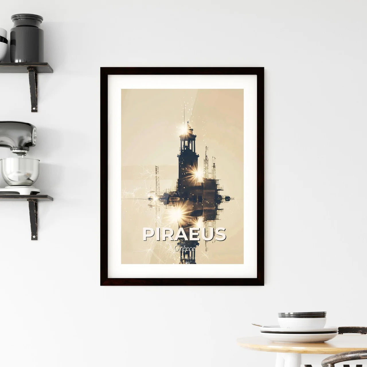 Piraeus Cityscape Silhouette Sparkle Print Framed Print