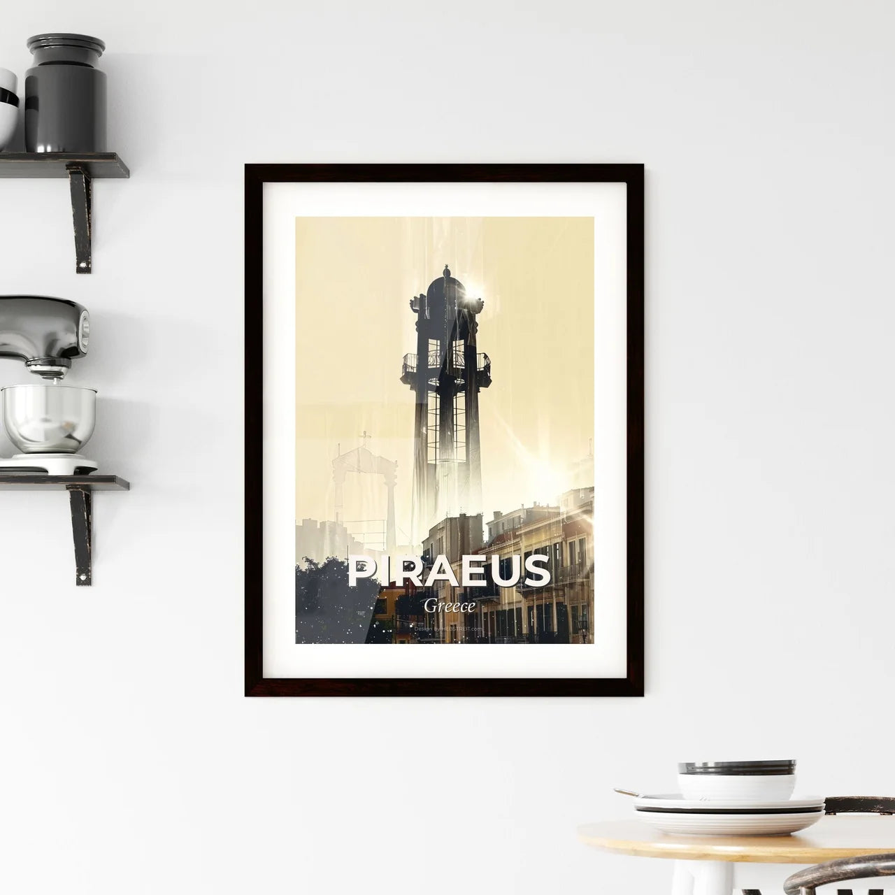 Piraeus Skyline Double Exposure Composite Art Framed Print