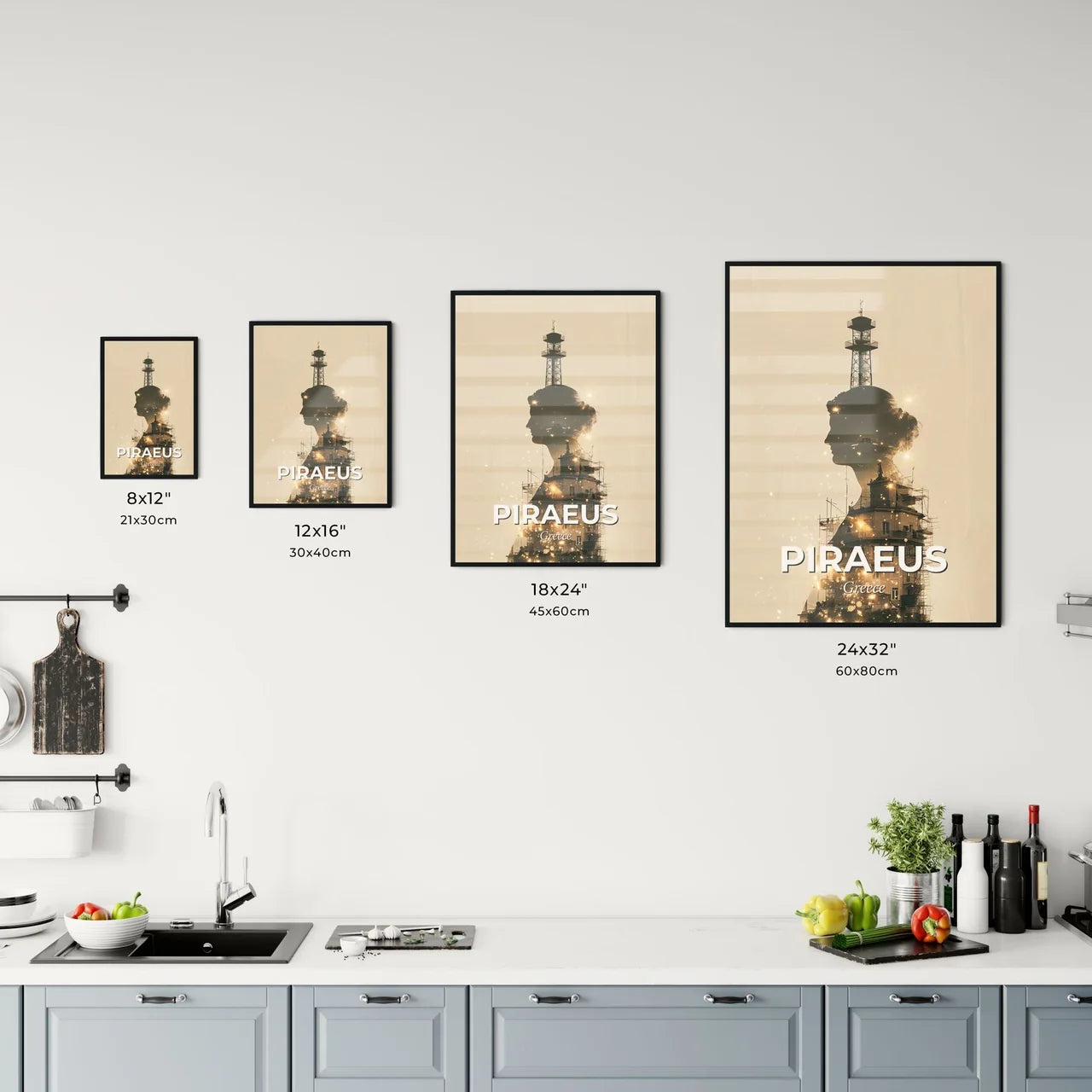 Piraeus Skyline Silhouettes with Sparkles Office Art