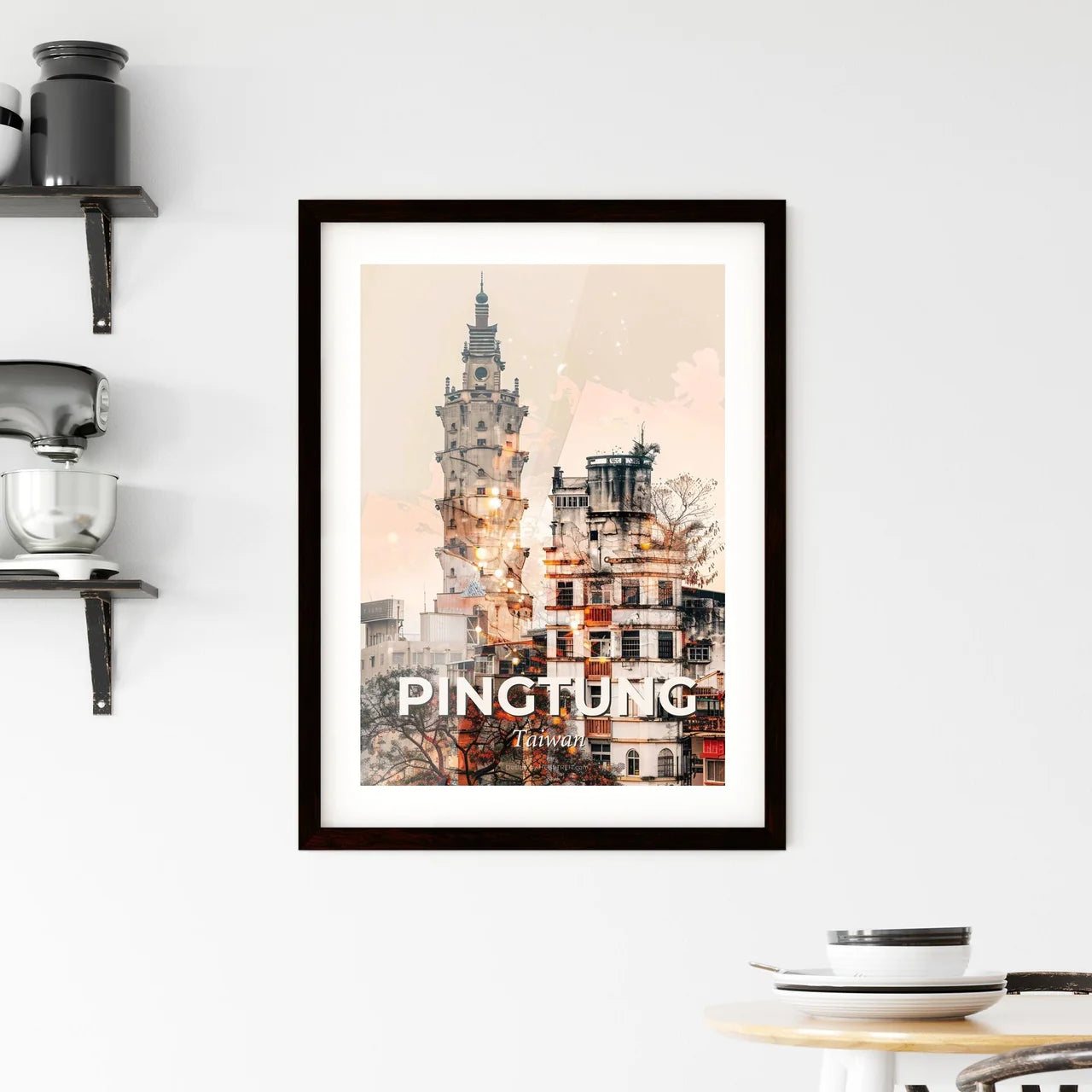 Pingtung, Taiwan: Skyline Impressionistic Poster Art Framed Print