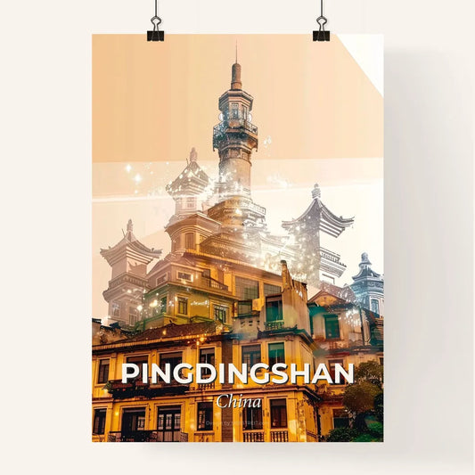 Pingdingshan, China: Double Exposure Skyline Art Poster
