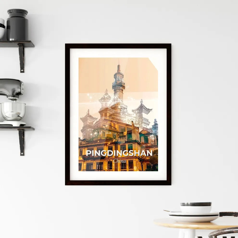 Pingdingshan, China: Double Exposure Skyline Art Framed Print