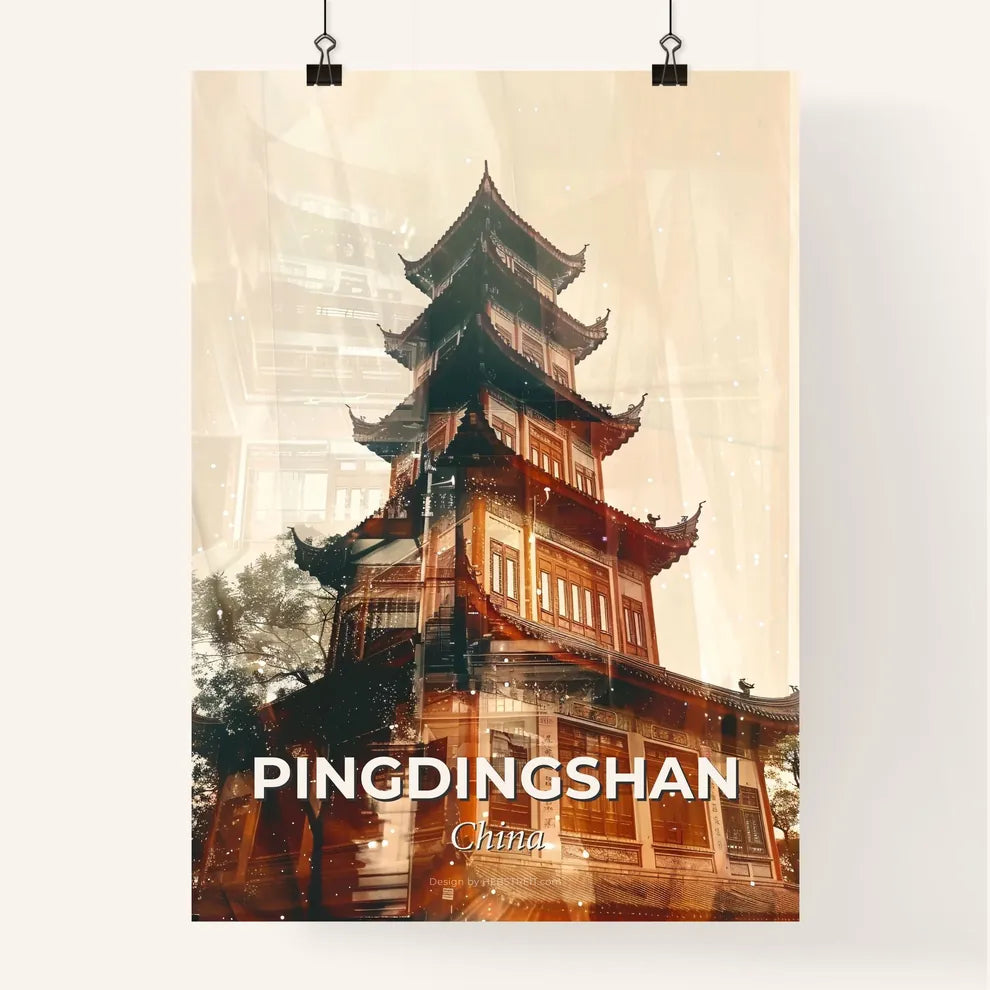 Pingdingshan Skyline Double Exposure Art Poster