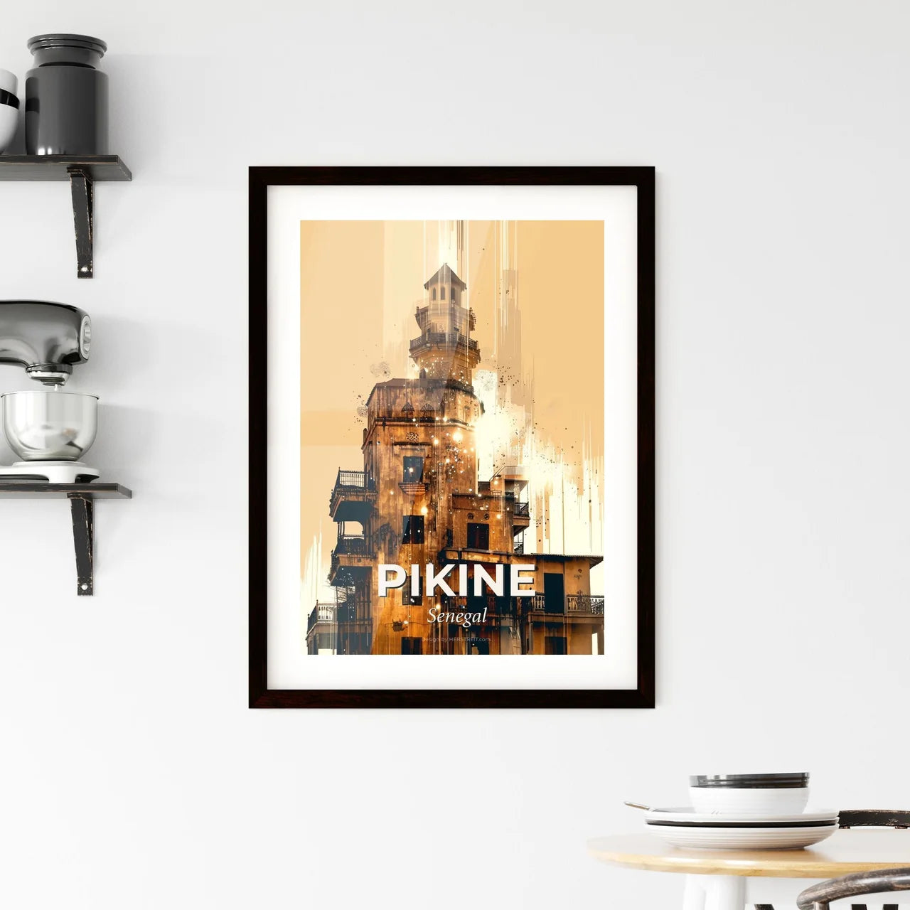 Pikine Cityscape Skyline Glow Sparkle Colors Art Framed Print