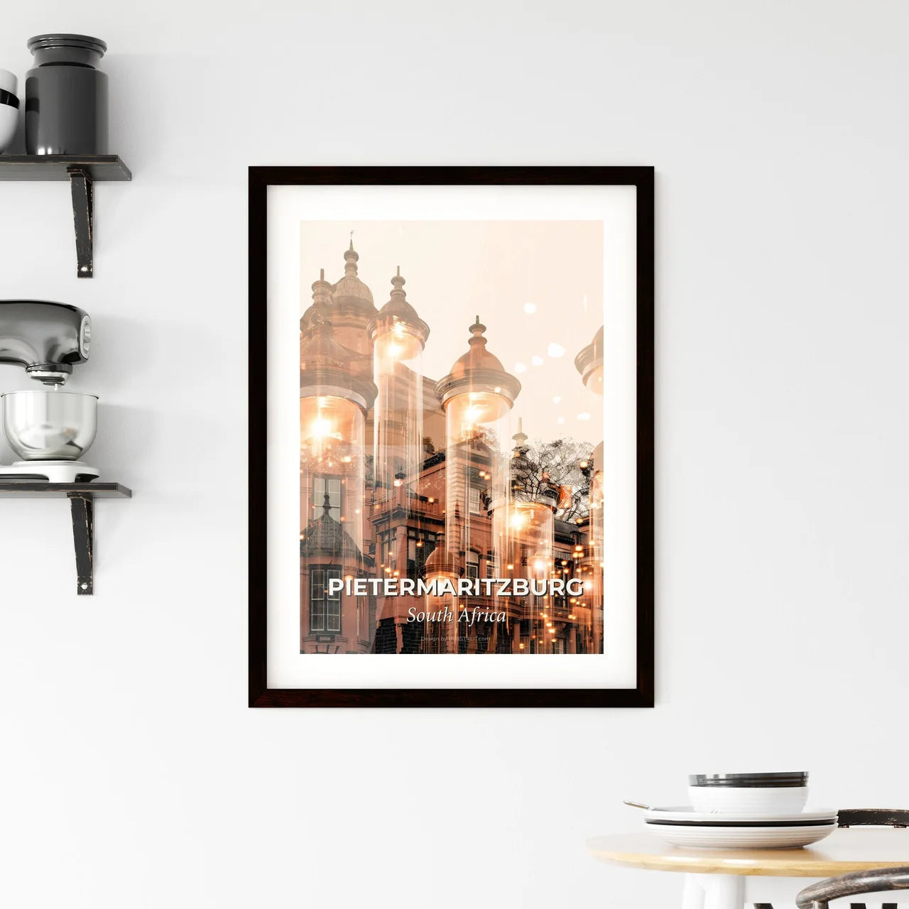 Pietermaritzburg Skyline Wonder Art on Beige Framed Print