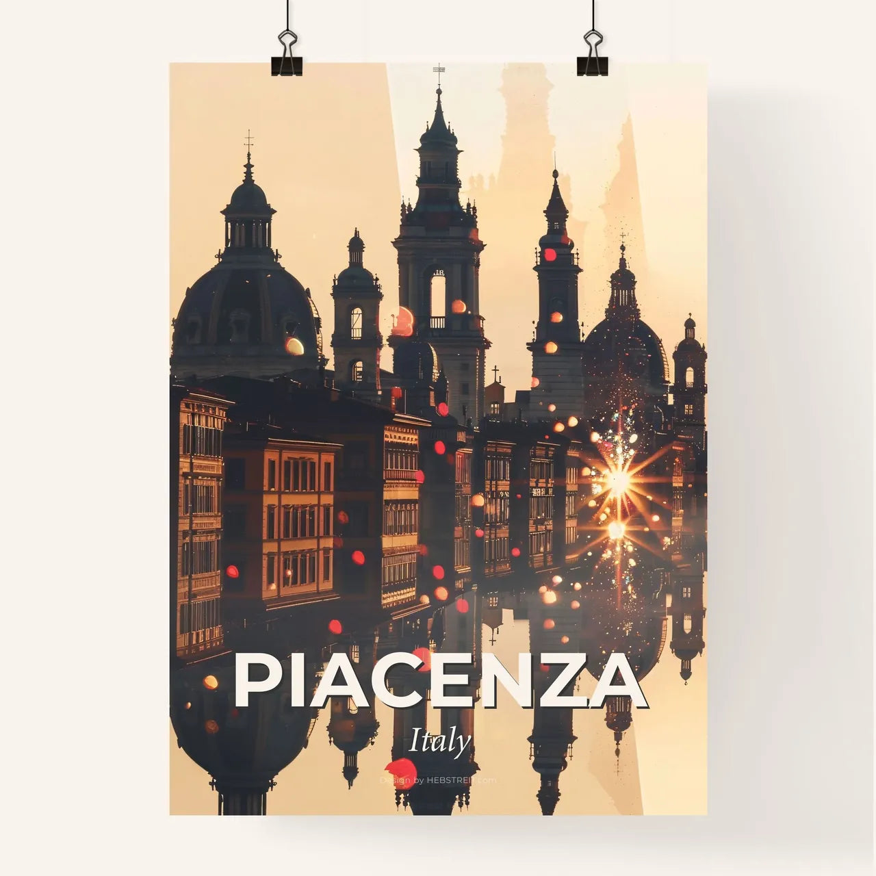 Piacenza Double Exposure Skyline Art Poster Poster