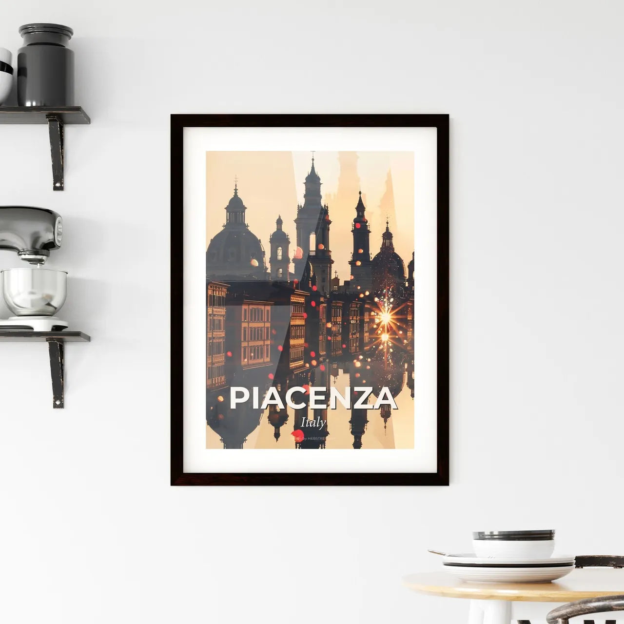 Piacenza Double Exposure Skyline Art Poster Framed Print