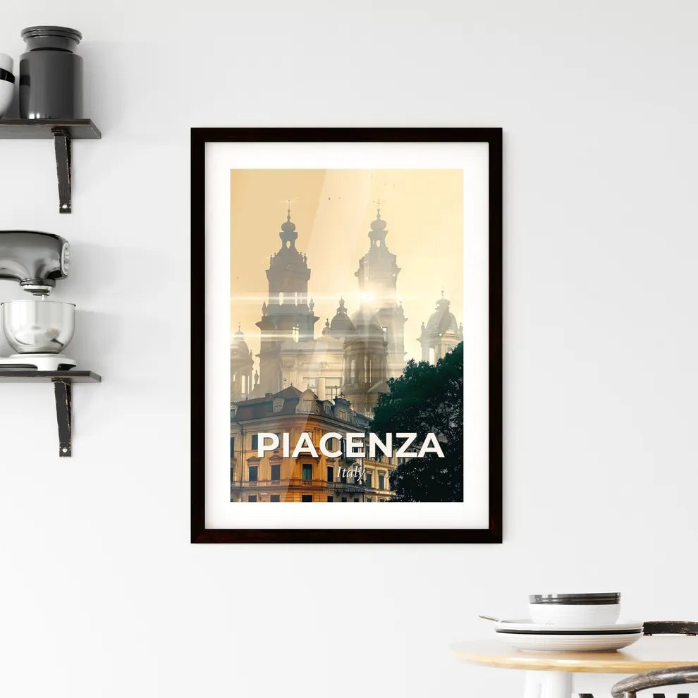 Piacenza Skyline Double Exposure Art Poster Framed Print