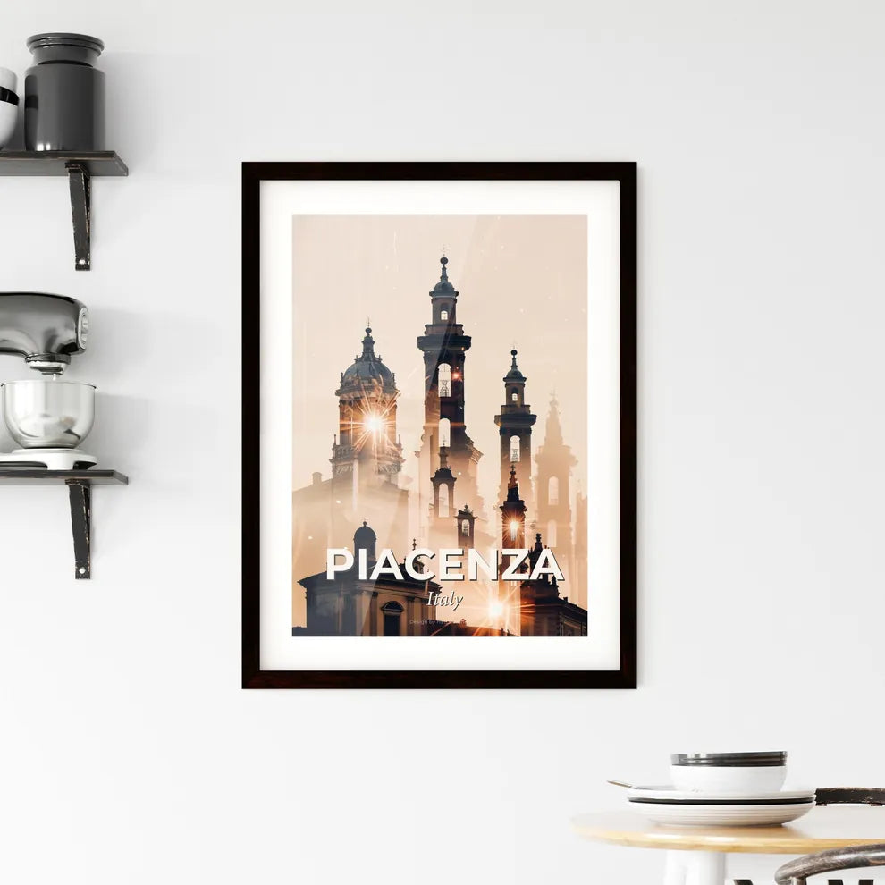 Piacenza Italy, City Skyline Double Exposure Poster Framed Print