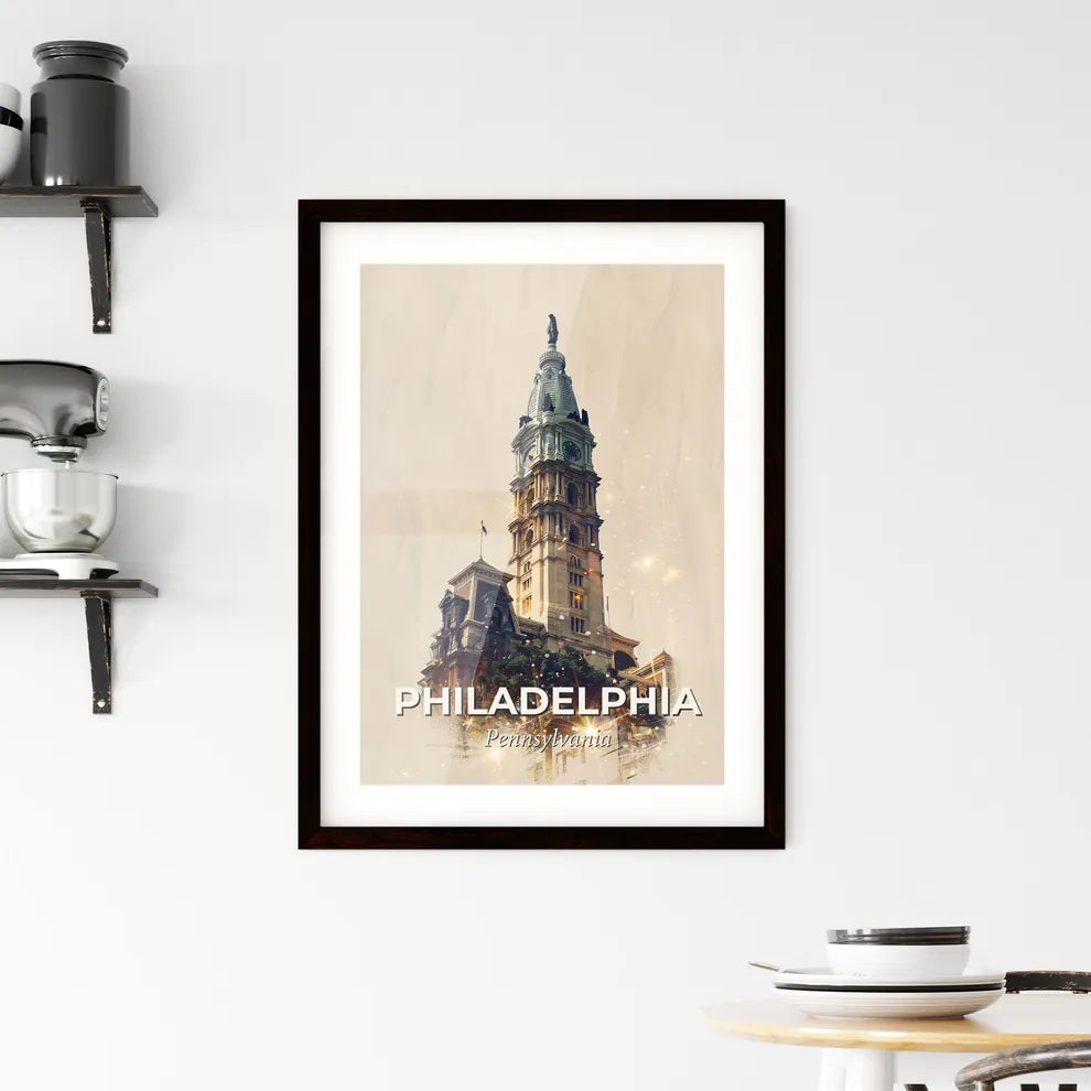 Philadelphia Skyline Double Exposure Art Poster Framed Print