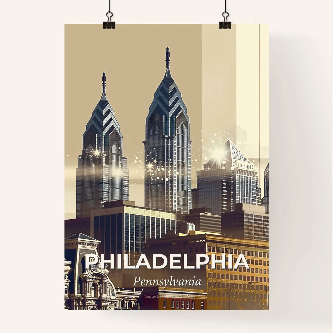 Philadelphia Skyline Art: City Icons and Sparkle Poster