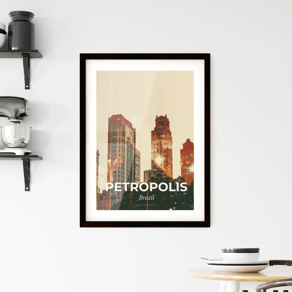 Petropolis City Skyline Dreamy Double Exposure Artwork Framed Print