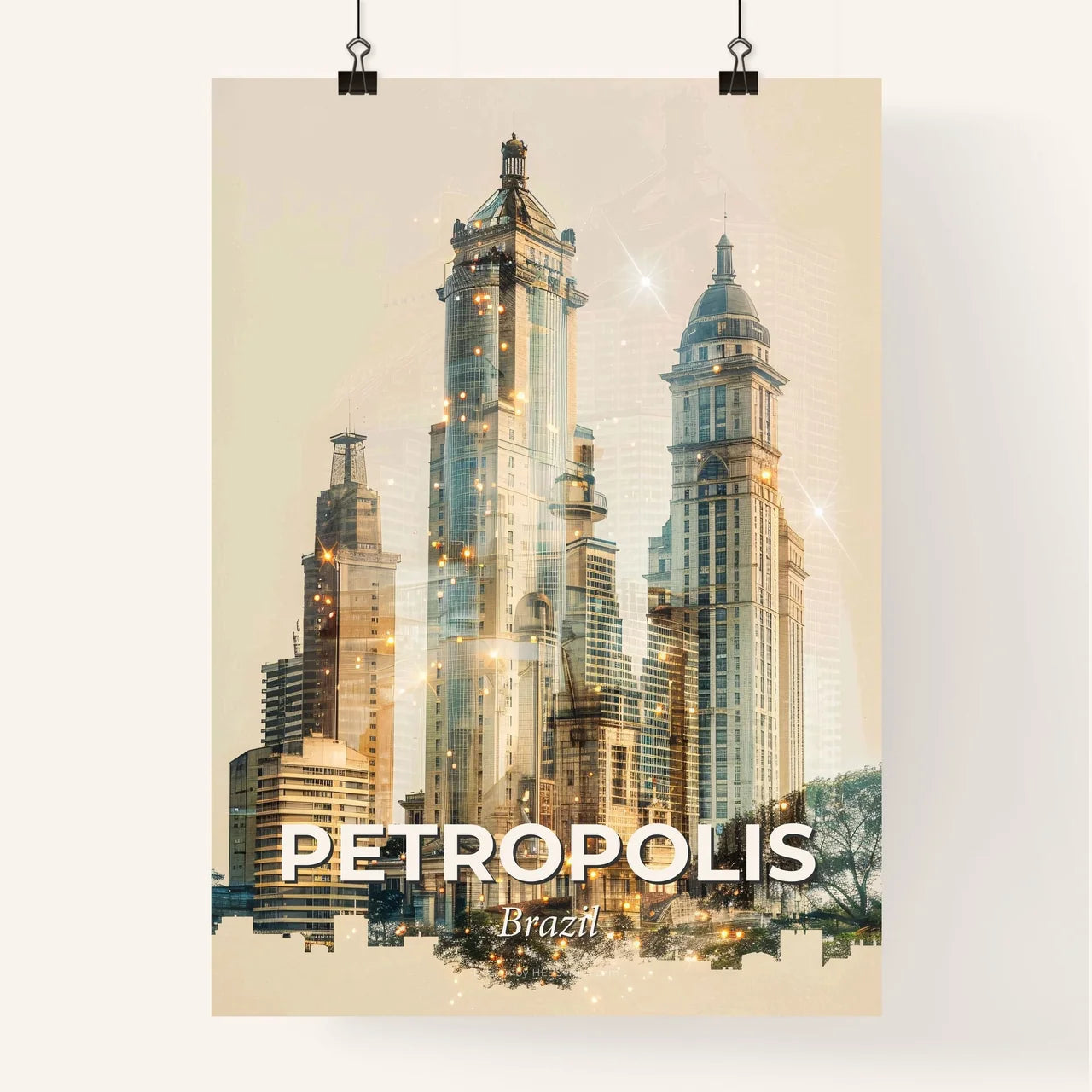 Petropolis Skyline Double Exposure Glow Art Poster Poster
