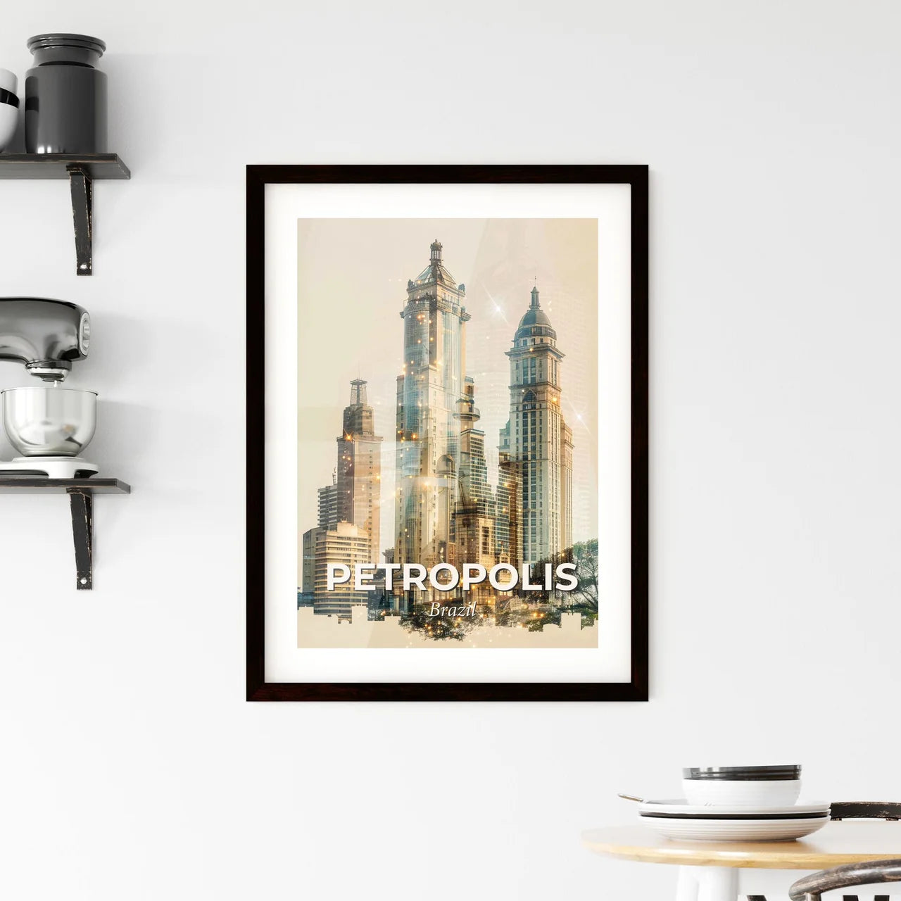 Petropolis Skyline Double Exposure Glow Art Poster Framed Print