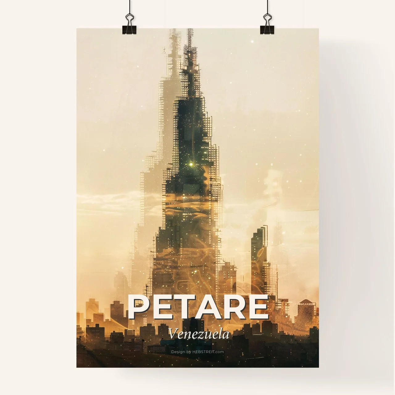 Petare City Skyline Composite Art, Beige Sparkle Poster Poster
