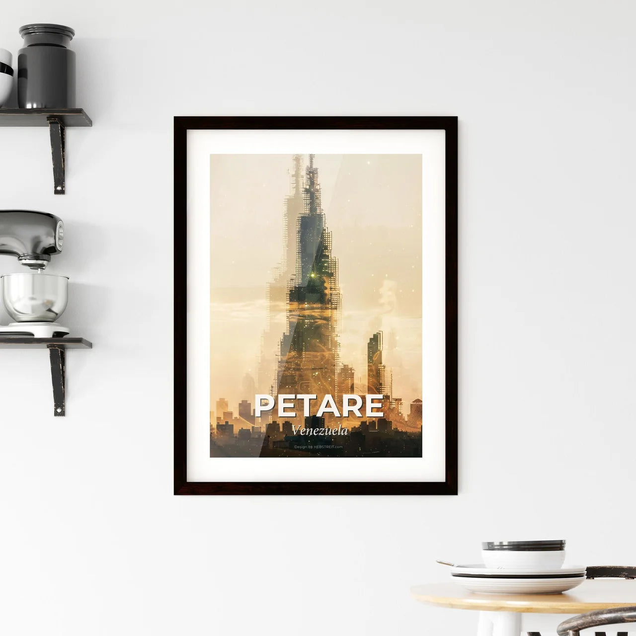 Petare City Skyline Composite Art, Beige Sparkle Poster Framed Print