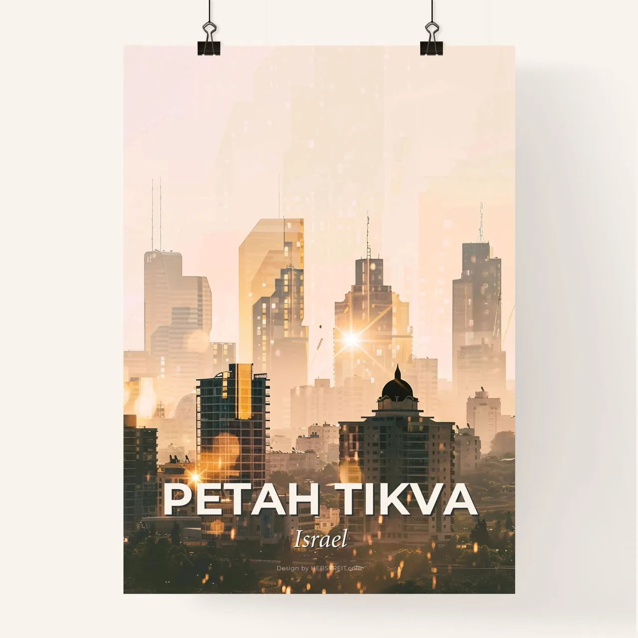 Petah Tikva Skyline Double Exposure Poster Art Poster
