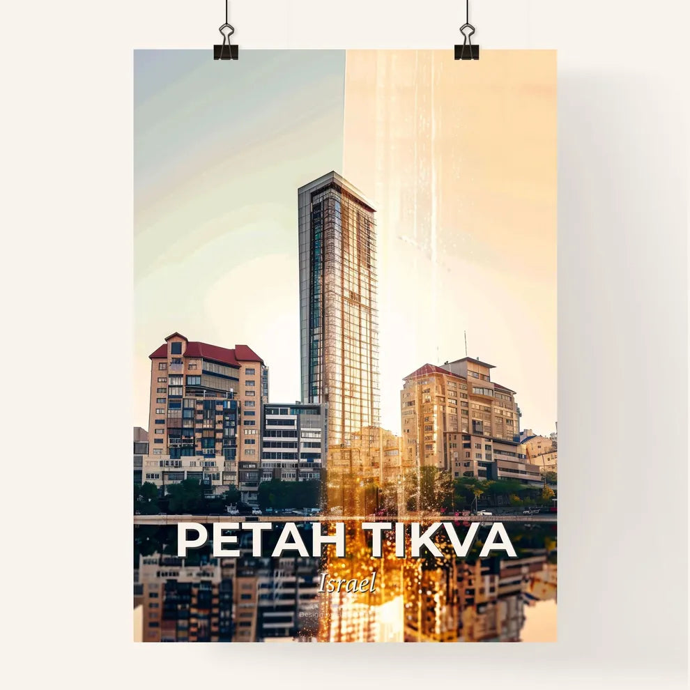Petah Tikva Skyline Double Exposure Composite Art Poster