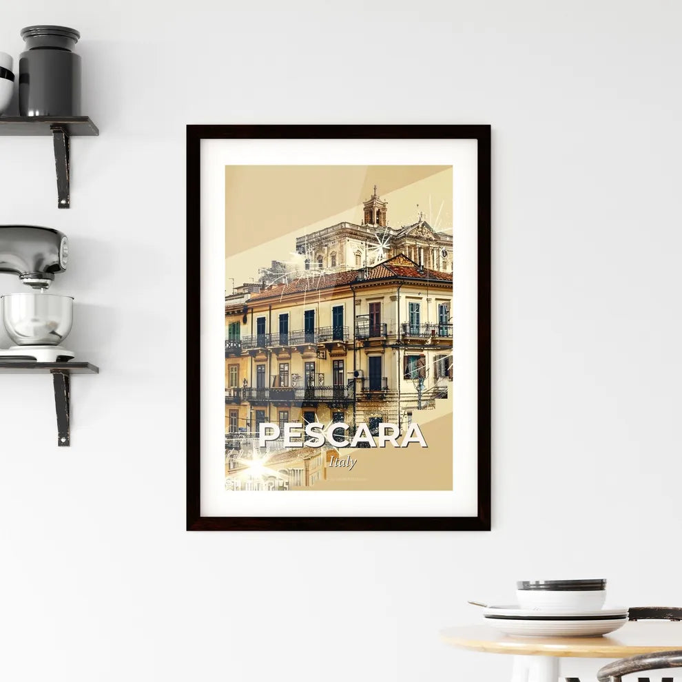 Pescara Skyline Double Exposure Architecture Art Poster Framed Print